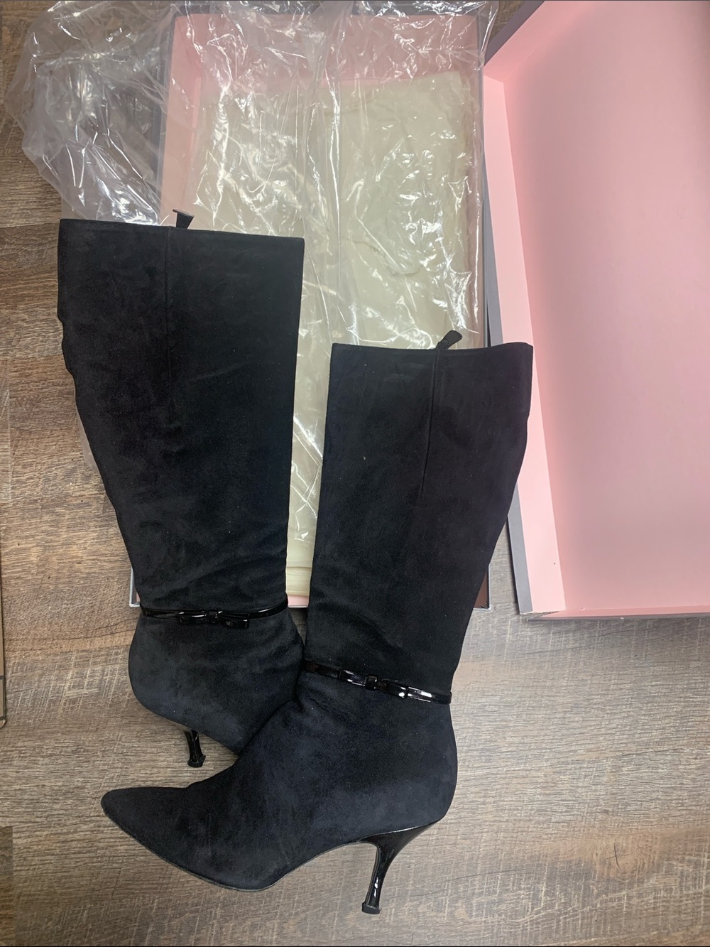 Ann Taylor Cassidy Black Suede Knee-High Pointed-Toe Heeled Boots size 8.5